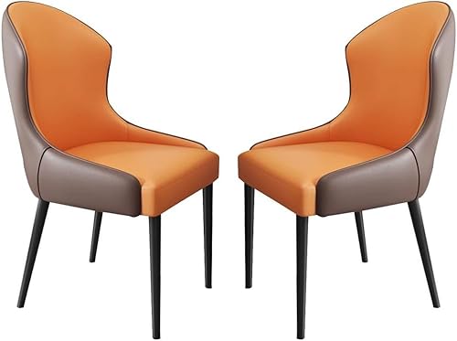 Exquisiter Esszimmerstuhl, verschleißfeste Esszimmerstühle aus Katzenkrallenleder, 2er-Set, für Küche, Wohnzimmer, Lounge, Thekenstühle, stabile Metallbeine aus Kohlenstoffstahl (Farbe: Orange + Braun von KLZUOPT