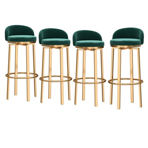 KLZUOPT Barhocker Moderne Barhocker 4er-Set, Barhocker in Barhöhe, Drehhocker aus Samt mit niedriger Rückenlehne und Fußstütze, Drehbare Barhocker in Thekenhöhe für Kücheninsel, Café, Pub, Grün von KLZUOPT