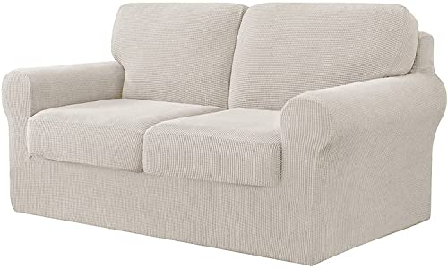 KLZUOPT Couch-Schonbezüge Sofabezug Stretch-Sofa-Schonbezug 2-Sitzer mit 2 Rückenlehnen und 2 Sitzkissenbezügen Separater Möbelschutz Loveseat-Abdeckung 145-178 cm 5 STÜCKE (Color : Beige) von KLZUOPT