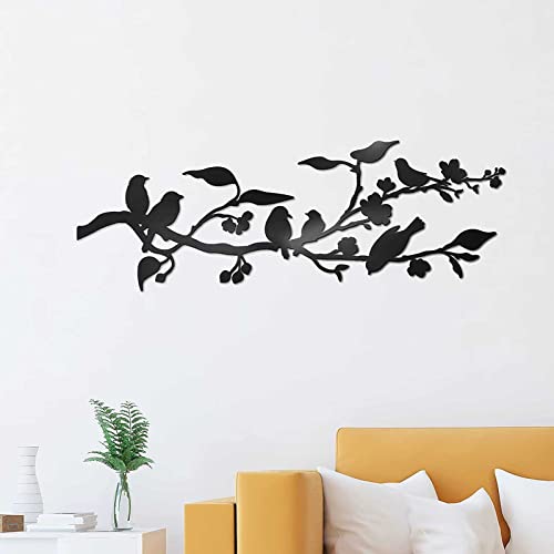 KLZUOPT Exquisite Wandskulptur, Kunst-Dekor, Vögel auf Zweig, Metall-Wand-Kunst-Dekor, Vogel-Silhouette, Wandskulptur, Schwarze Blätter mit Vögeln, Metall-Ornament, Wandbehang von KLZUOPT