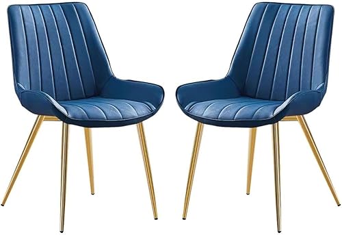 KLZUOPT Exquisiter Esszimmerstuhl, Moderne Esszimmer-/Küchenstühle, 2er-Set mit weichem PU-Lederbezug, Sitzkissen und Metallbeinen, Seitenstühle für das Wohnzimmer (Farbe: Blau) von KLZUOPT