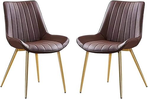 KLZUOPT Exquisiter Esszimmerstuhl, Moderne Esszimmer-/Küchenstühle, 2er-Set mit weichem PU-Lederbezug, Sitzkissen und Metallbeinen, Seitenstühle für das Wohnzimmer (Farbe: Braun) von KLZUOPT