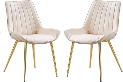 KLZUOPT Exquisiter Esszimmerstuhl, Moderne Esszimmer-/Küchenstühle, 2er-Set mit weichem PU-Lederbezug, Sitzkissen und Metallbeinen, Seitenstühle für das Wohnzimmer (Farbe: Elfenbeinweiß) von KLZUOPT