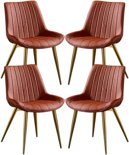 KLZUOPT Exquisiter Esszimmerstuhl aus PU-Leder, 4er-Set, Küchenstuhl mit goldenen Metallbeinen, Sitzfläche und Rückenlehne für Lounge-Eckstühle, Empfangsstühle (Farbe: Orange) von KLZUOPT