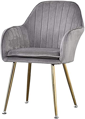 KLZUOPT Exquisiter Esszimmerstuhl aus Samt, Wohnzimmersessel mit Metallbeinen, Sitzfläche und Rückenlehne aus Samt, Freizeit-Sofastuhl (Farbe: Grau, Größe: Goldene Beine) von KLZUOPT