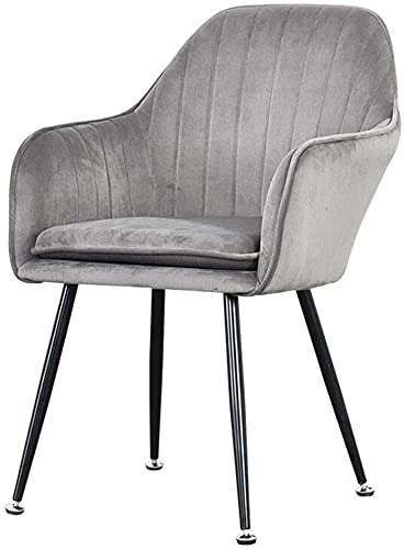 KLZUOPT Exquisiter Esszimmerstuhl aus Samt, Wohnzimmersessel mit Metallbeinen, Sitzfläche und Rückenlehne aus Samt, Freizeit-Sofastuhl (Farbe: Grau, Größe: Schwarze Beine) von KLZUOPT