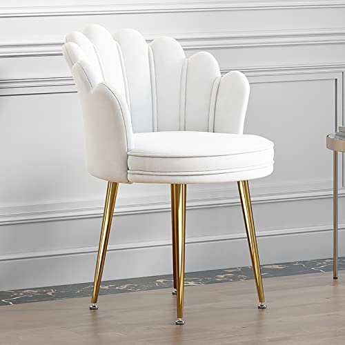 KLZUOPT Exquisiter Schminkstuhl mit Rückenlehne, niedliche Akzentstühle fürs Schlafzimmer, Flauschiger Wohnzimmerstuhl aus Samt mit Metallbeinen – bequemer Esszimmerstuhl mit mittelhoher Rückenlehne von KLZUOPT