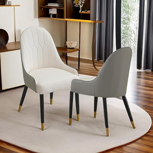 KLZUOPT Exquisites 2er-Set Esszimmerstühle – Ergonomische PU-Lederstühle mit Beinen und Rückenlehne aus Massivholz und Metall, moderner Schreibtischstuhl für Wohnzimmer, Esszimmer, Grau von KLZUOPT