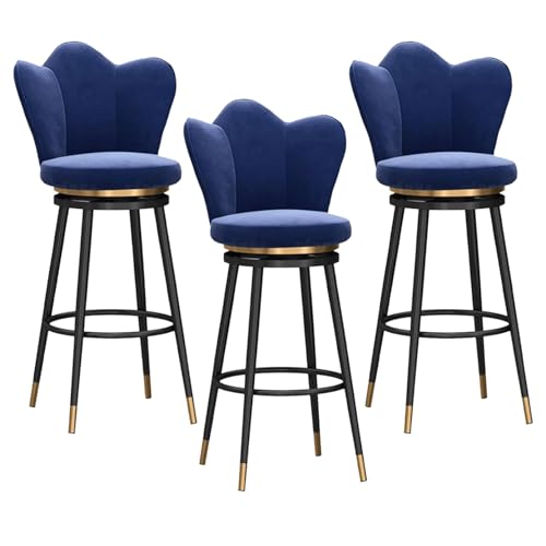 KLZUOPT Luxuriöse Barhocker, 3er-Set – Barhocker in Thekenhöhe, drehbare Barhocker mit Rückenlehne, Barhocker aus Samt für die Küchentheke, Sitzhöhe 65 cm, Blau von KLZUOPT