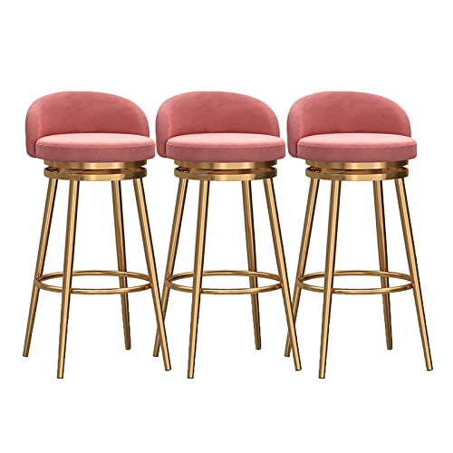 KLZUOPT Luxuriöse Barhocker, drehbare Barhocker mit Rückenlehne, 3er-Set, Frühstücksbarhocker für die Bauernküche, 360° drehbar, samtgepolsterte Sitzfläche, goldene Metallbeine, Höhe 65 cm, Rosa von KLZUOPT