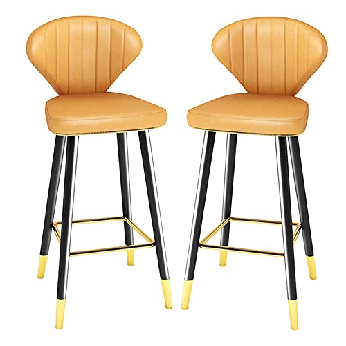 KLZUOPT Luxuriöser Barhocker, 2er-Set, Küchenbarhocker aus Kunstleder mit Rückenlehne und Fußstütze für die Küche zu Hause, Pub, Kücheninsel, Außenbereich, Gelb, 75 cm von KLZUOPT