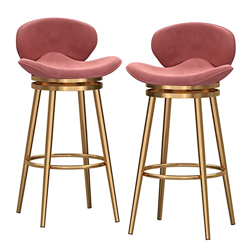 KLZUOPT Luxuriöser Barhocker, Samt-Thekenhocker, 2er-Set, Mid-Century Modern, drehbare Barhocker mit goldenen Beinen, gepolsterte Thekenhocker, Höhe 75 cm, Kücheninselstühle mit Rückenlehne, Pink von KLZUOPT
