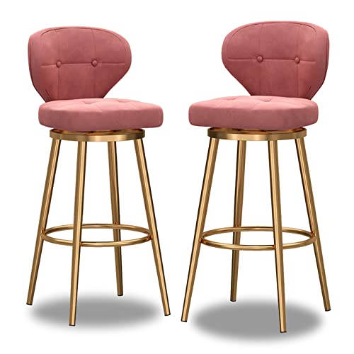 KLZUOPT Luxus-Barhocker, Barhocker in Barhöhe, 2er-Set, Moderne, um 360° drehbare Barhocker, 65 cm Sitzhöhe, Esszimmerstühle, Samtsitz, goldene Metallbeine und Fußstütze, Pink von KLZUOPT
