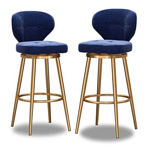 KLZUOPT Luxus-Barhocker, Barhocker in Barhöhe, 2er-Set, Moderne, um 360° drehbare Barhocker, 75 cm Sitzhöhe, Esszimmerstühle, Samtsitz, goldene Metallbeine und Fußstütze, Blau von KLZUOPT