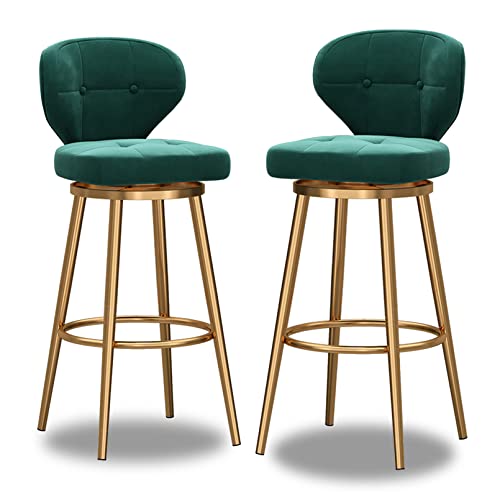 KLZUOPT Luxus-Barhocker, Barhocker in Barhöhe, 2er-Set, Moderne, um 360° drehbare Barhocker, 75 cm Sitzhöhe, Esszimmerstühle, Samtsitz, goldene Metallbeine und Fußstütze, Grün von KLZUOPT