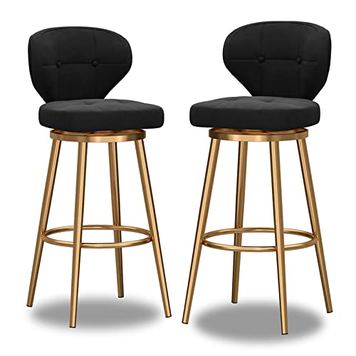 KLZUOPT Luxus-Barhocker, Barhocker in Barhöhe, 2er-Set, Moderne, um 360° drehbare Barhocker, Sitzhöhe 65 cm, Esszimmerstühle, Sitzfläche aus Samt, Beine und Fußstütze aus goldenem Metall, Schwarz KLZUOPT Luxus-Barhocker, Barhocker in Barhöhe, 2er-Set, Moderne, um 360° drehbare Barhocker, Sitzhöhe 65 cm, Esszimmerstühle, Sitzfläche aus Samt, Beine und Fußstütze aus goldenem Metall, Schwarz von KLZUOPT
