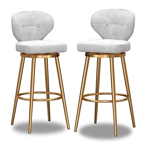 KLZUOPT Luxus-Barhocker, Barhocker in Barhöhe, 2er-Set, Moderne, um 360° drehbare Barhocker, Sitzhöhe 65 cm, Esszimmerstühle, Sitzfläche aus Samt, Beine und Fußstütze aus goldenem Metall, Weiß von KLZUOPT