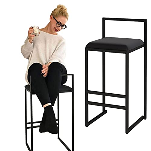 KLZUOPT Luxus-Barhocker, Barstuhl, 2er-Set, Samt-Barhocker mit schwarzen Metallbeinen und -lehne, Barstuhl für Restaurant, Küche, Esszimmerstühle, Sitzhöhe 65 cm, Schwarz von KLZUOPT