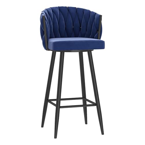 KLZUOPT Luxus-Barhocker, drehbare Barhocker, Stühle in Thekenhöhe, 1er-Set, gepolsterte Thekenhocker mit gewebter Rückenlehne und schwarzem Metallrahmen, Sitzhöhe 65 cm, Blau von KLZUOPT