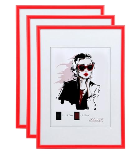 Set Moderner Glas Bilderrahmen NLS aus Kunststoff Perfekt für Fotos Poster und Wanddeko Collage: Farbe: 3er Pack Rot | Format: 30x45 von KM FOTO