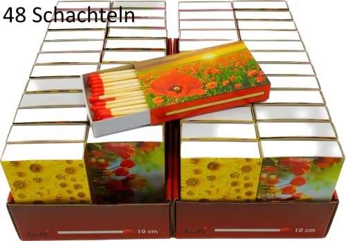 48 Schachteln à 50 Zündhölzer für Grill, Kamin und Kerzen Camino 10 cm (2400 Streichhölzer), Motiv Blumen KM Match Art. 1556 von KM Firemaker