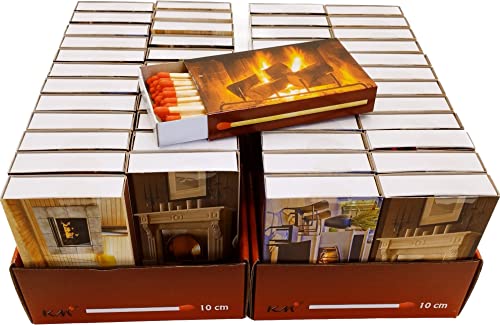 48 Schachteln à 50 Zündhölzer für Grill, Kamin und Kerzen Camino 10 cm (2400 Streichhölzer), Motiv Kamin KM Match Art. 1525 von KM Firemaker