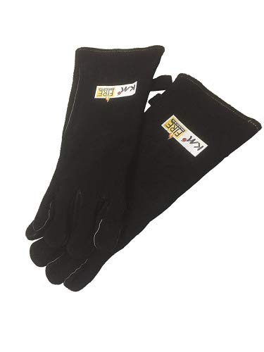 KM Firemaker Grillhandschuh 100% Leder hitzebeständig, Kaminhandschuh ca. 39cm lang, feuerfeste Handschuhe, Backhandschuhe Küche Grill BBQ Ofenhandschuhe Kochhandschuh Art.429 von KM Firemaker