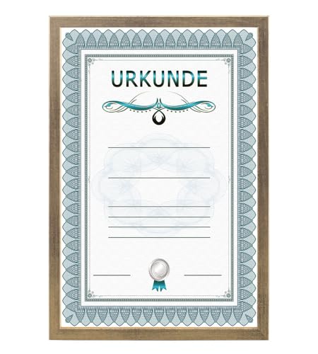 Dokument Bilderrahmen Holz Urkunde Foto Rahmen Poster: Farbe: Gold | Format: 21x29,7 A4 von KM Foto