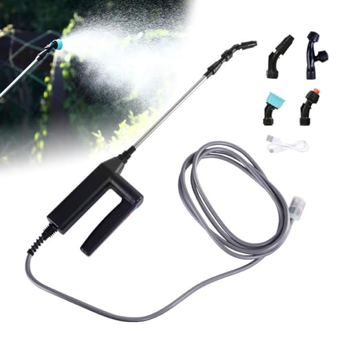 Elektrischer Pflanzensprüher mit Verstellbar Düsen und 8m Schlauch,7.4V Akku Drucksprüher Gartensprüher, Wiederaufladbare USB,Tragbarer Sprühstab für Garten, Hof, Rasen (Druckspriher mit 4 Dusen) von KMDZDZGS
