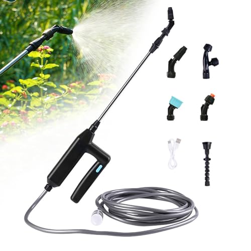 Elektrischer Pflanzensprüher mit Verstellbar Düsen und 8m Schlauch,7.4V Akku Drucksprüher Gartensprüher, Wiederaufladbare USB,Tragbarer Sprühstab für Garten, Hof, Rasen (Druckspriher mit 5 Dusen) von KMDZDZGS