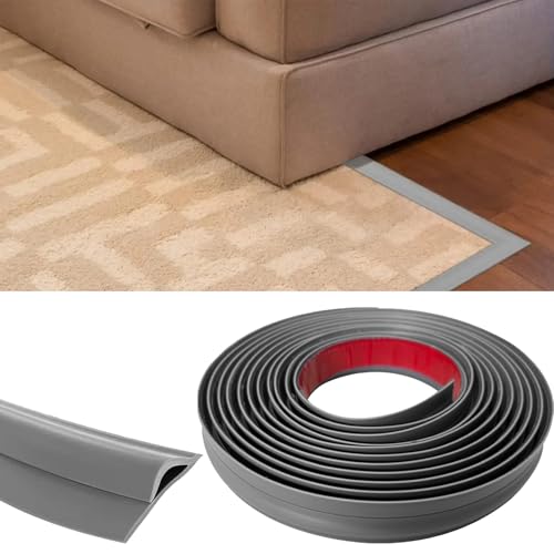 Flexibel TPE Übergangsleiste Boden, Selbstklebende Randleiste für Teppiche, Schneidbare Teppich und Boden Übergangsleiste,Randversiegelungsleiste für Fußmatte,Teppich (Dunkelgrau - 3M) von KMDZDZGS