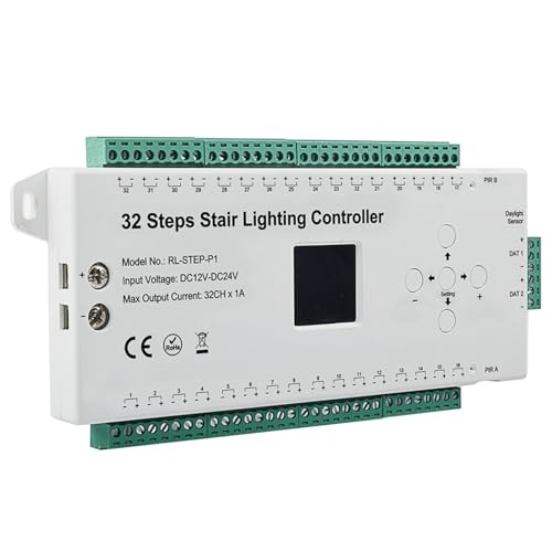 KMDZDZGS Treppenstufenbeleuchtung Controller mit Bewegungs- und Tageslichtsensor, LED-Controller DC12V-24V für bis zu 32 Stufen, für effiziente Treppenbeleuchtung von KMDZDZGS