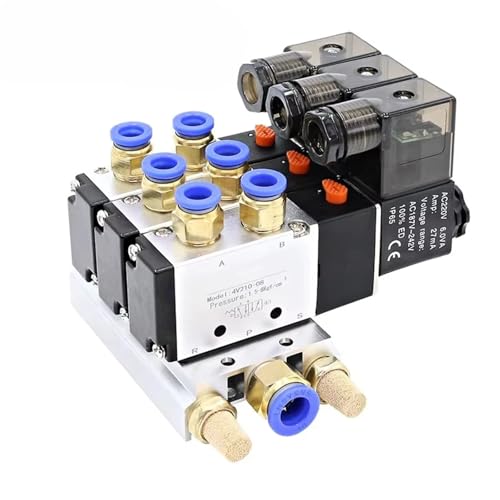 12/24 V DC 110/220 V AC Multi Option 4V210-08 Pneumatische Magnetventil Block Mit Schalldämpfer Fitting Basis Verteiler 2/3/4/6 weg(5 Row 6mm fitting,DC24V) von KMERATUZN