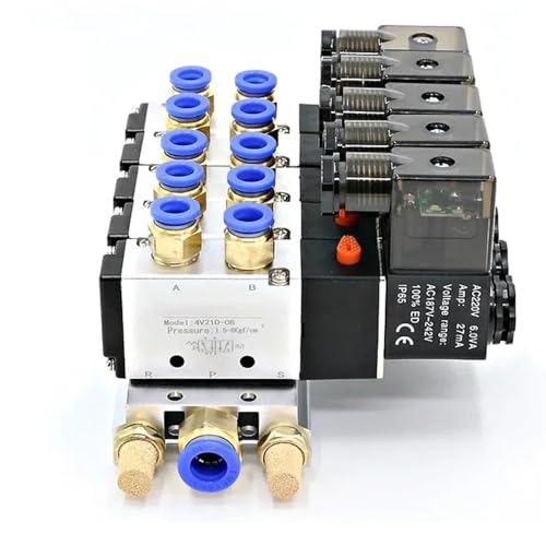 12/24V DC 110/220V AC Multi Option 4V210-08 Pneumatic Solenoid Valve Block With Muffler Fitting Base Manifold 2/3/4/6 Way(4 Row 8mm fitting,DC24V) von KMERATUZN