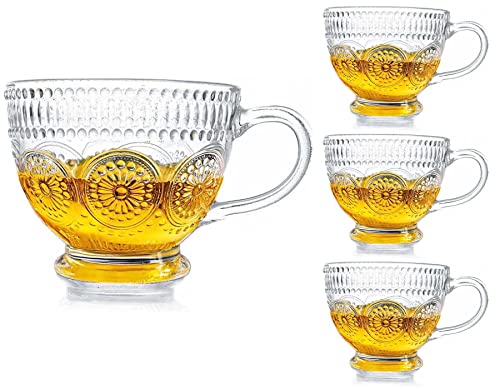 4pcs Große Kaffeetasse glas, Cappuccino Tassen 400ml Kaffeetasse transparent, Latte Gläser, Milchbecher, Saftbecher, Teetasse mit Henkel, Cappuccino Kaffee Milch Tee Tasse von KMERCE