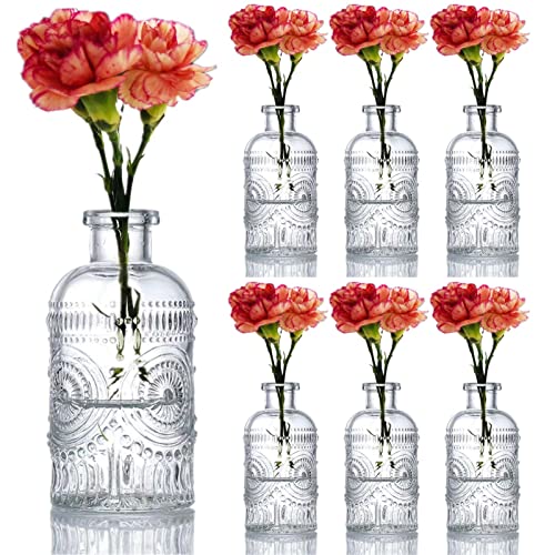 KMERCE 6 Kleine Vasen Set, Glass Vase, Kleine Glasflaschen, Dekoration für Tischdekoration, Hochzeit, gartenparty, Taufe, Geburtstag, Muttertag von KMERCE