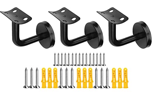 KMERCE 3pcs Handlaufträger, Halterung für Handlauf Schwarz, handlaufhalter aus Edelstahl, Handlauf Wandhalter Zubehör für Wandbefestigungen, Stützung, Holz Geländer, mit Anschluss verbogen, 60 * 80mm von KMERCE