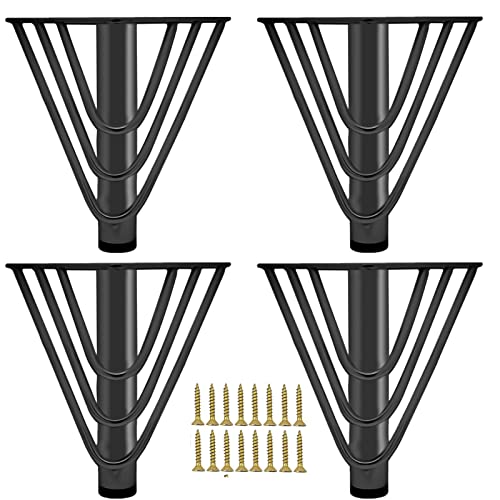 KMERCE 4pcs Möbelfüße Metall Schwarz 15cm, Schrankfüsse, Kommodenfüße, Sofa füße, Füße für möbel, Tischbeine für Couchtisch,Sofa,TV-Schrank, Bett, Sideboard,Mit Schrauben+Anti-Rutsch Stummschaltbasis von KMERCE