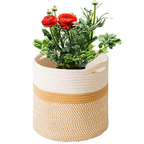 KMERCE Blumentopf Korb geflochten,Pflanzenkorb Indoor,übertöpfe für zimmerpflanzen,blumenkorb geflochten mit Griffen, übertopf Korb Boho, pflanzentopf 20 cm Durchmesser von KMERCE