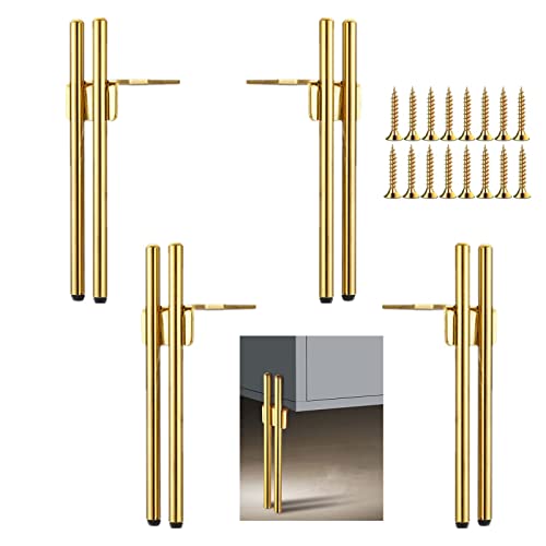 KMERCE Design Möbelfüße Metall Gold, 4pcs Schrankfüsse 18cm, Kommodenfüße, Sofa füße, Füße für möbel, Tischbeine für Couchtisch, TV-Schrank, Bettfuß, Mit Schrauben+Anti-Rutsch Stummschaltbasis von KMERCE