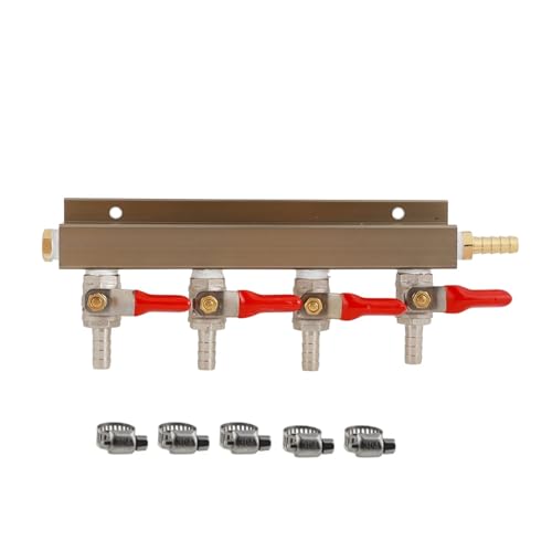 Co2-Luftverteiler, Gasverteiler, 5/16 Zoll (8 mm), Widerhaken-Kugelhahn mit Rückschlagventil, 5/16 Zoll Widerhaken-Einlass, Heimbrauen, Fass(4Way) von KMGUZRRWD
