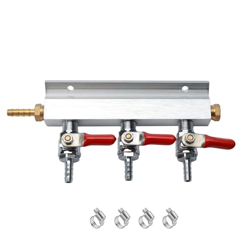 Gasverteiler, Biergasverteiler, Homebrew-Luftverteiler, CO2-Verteiler, Splitter, 1/4-Zoll-Barb-Armaturen, Kugelhahn mit Rückschlagventil(3 Way) von KMGUZRRWD