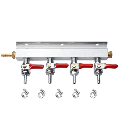 Gasverteiler, Biergasverteiler, Homebrew-Luftverteiler, CO2-Verteiler, Splitter, 1/4-Zoll-Barb-Armaturen, Kugelhahn mit Rückschlagventil(4 Way) von KMGUZRRWD