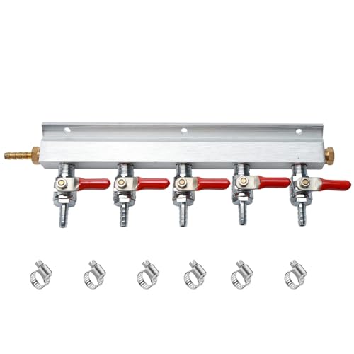 Gasverteiler, Biergasverteiler, Homebrew-Luftverteiler, CO2-Verteiler, Splitter, 1/4-Zoll-Barb-Armaturen, Kugelhahn mit Rückschlagventil(5 Way) von KMGUZRRWD