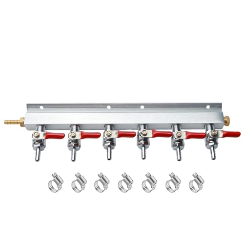 Gasverteiler, Biergasverteiler, Homebrew-Luftverteiler, CO2-Verteiler, Splitter, 1/4-Zoll-Barb-Armaturen, Kugelhahn mit Rückschlagventil(6 Way) von KMGUZRRWD
