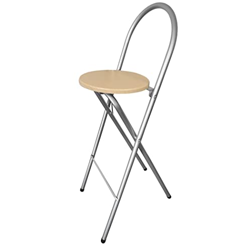 Barhocker Bill klappbar – 73,5 cm Sitzhöhe, Stahlgestell Silber, MDF Sitz mit Buchendekor, mit Rückenlehne & Fußstütze, platzsparend & stabil, ideal für Küche, Bar & Events von KMH