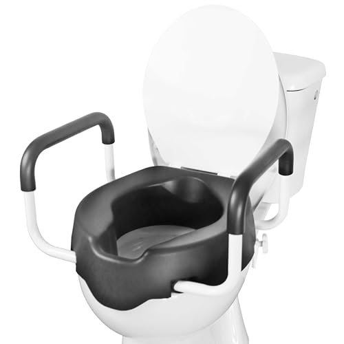 KMINA - Toilettensitzerhöhung mit Armlehnen 10 cm Soft, WC Sitzerhöhung Senioren mit Deckel, Weiß von KMINA