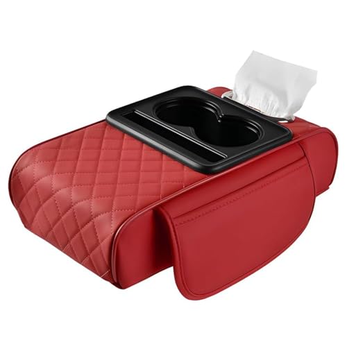KMJGQWSC Auto Armlehnenkastenschutz für KIA Soul 2010-2025,Mittelkonsole Mit GeträNkehalter ArmlehnenbezüGe Verdickter Schwammbaumwolle Kern,A-Red von KMJGQWSC