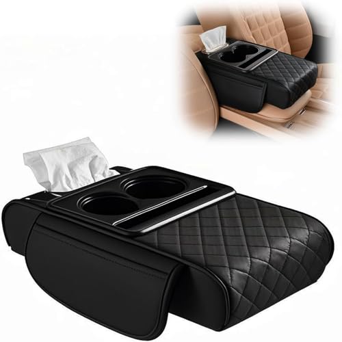KMJGQWSC Auto Armlehnenkastenschutz für Lexus LS460 Long 2006-2025,Mittelkonsole Mit GeträNkehalter ArmlehnenbezüGe Verdickter Schwammbaumwolle Kern,A-Black von KMJGQWSC