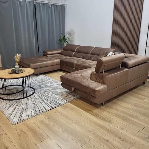 Ecksofa RODOS mit Schlaffunktion und Bettkasten – Schlafsofa U-Form mit Stauraum – modernes Eckcouch Sofa für Wohnzimmer – Couch mit Bettfunktion – Links oder Rechts montierbar (Braun, Rechts) von KMK GNYCH